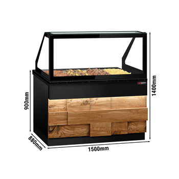 Witryna grzewcza TORONTO - 1500 mm - drewniany panel przedni - do 4x GN 1/1 - blat roboczy kuchenny z czarnego granitu - Prime Gastro