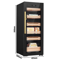 Szafka na cygara Humidor – 200 litrów – mieści do 1200 cygar – z szklanymi drzwiami i 6 szufladami – czarna