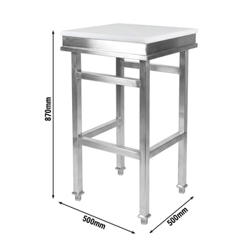 Kloc masarski z polietylenu (PE 500) - 500x500x80mm - z podstawą ze stali nierdzewnej