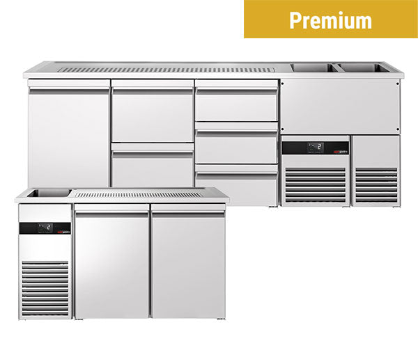 Barowe stoły chłodnicze Premium - drzwi ze stali nierdzewnej