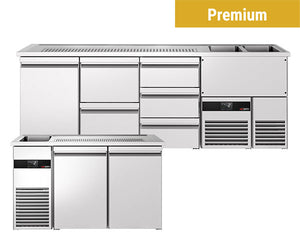 Barowe stoły chłodnicze Premium - drzwi ze stali nierdzewnej