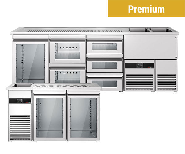 Barowe stoły chłodnicze  Premium - szklane drzwi