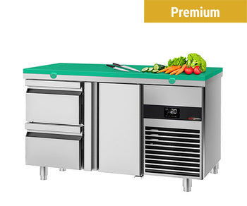 Stoły chłodnicze z deską do krojenia zielone