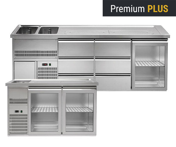 Barowe stoły chłodnicze Premium PLUS - Szklane drzwi