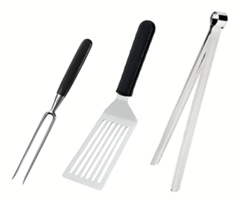 Szczypce kuchenne, widelce do mięsa i łopatki do patelni