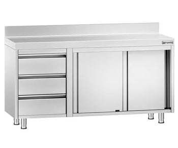 Szafki gastronomiczne robocze 700 z panelem tylnymi 3 szufladami