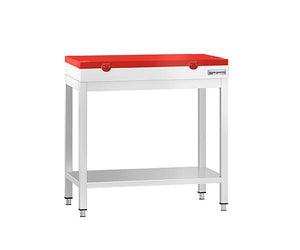 Stoły robocze z deską do krojenia w kolorze czerwonym