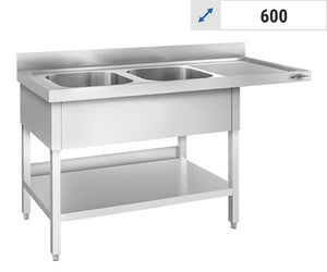 Stoły do zmywarki - 2 zlewy- głębokość 600 mm	