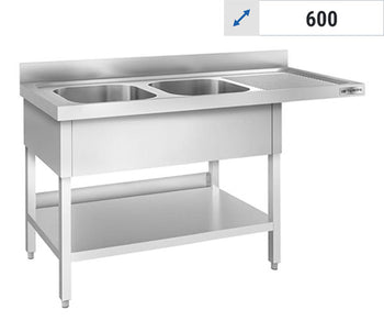 Stoły do zmywarki - 2 zlewy- głębokość 600 mm	