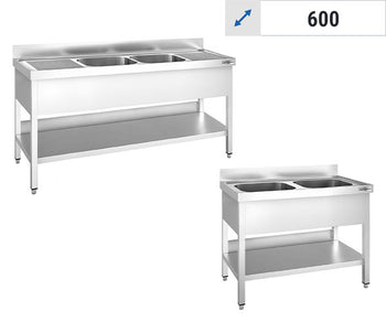 Stoły zlewozmywakowe - 2 zlewy w środku - głębokość 600 mm	