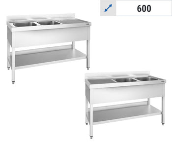Stoły zlewozmywakowe - 2 zlewy - głębokość 600 mm	