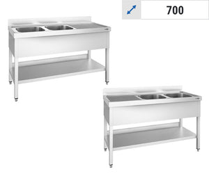Stoły zlewozmywakowe - 2 zlewy - głębokość 700 mm	