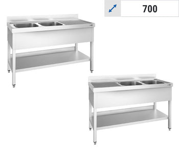 Stoły zlewozmywakowe - 2 zlewy - głębokość 700 mm	