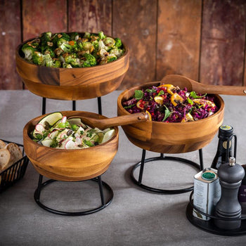 (6 sztuk) Miska - AKACJA - drewno akacjowe - 2,5 litra - Ø 250 mm - brązowa - Prime Gastro