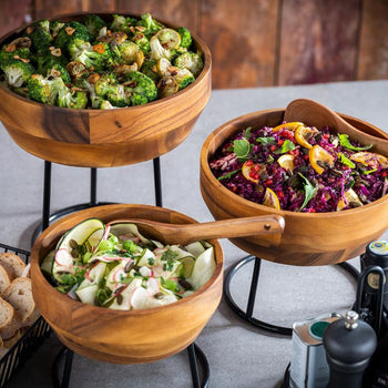 (6 sztuk) Miska - AKACJA - drewno akacjowe - 2,5 litra - Ø 250 mm - brązowa - Prime Gastro