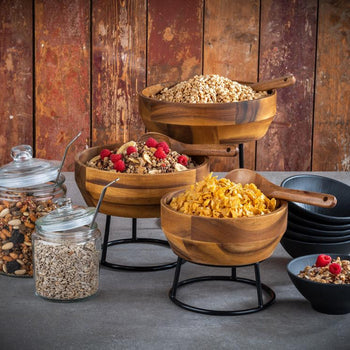 (6 sztuk) Miska - AKACJA - drewno akacjowe - 2,5 litra - Ø 250 mm - brązowa - Prime Gastro