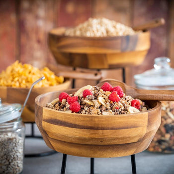 (6 sztuk) Miska - AKACJA - drewno akacjowe - 1,8 litra - Ø 210 mm - brązowa - Prime Gastro