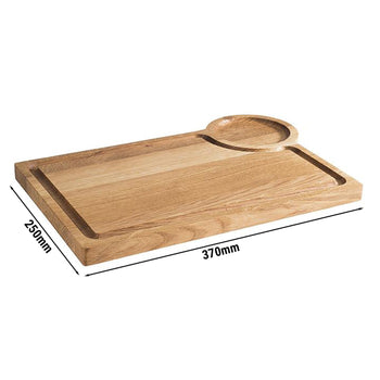 (6 sztuk) Deska do serwowania - DĄB - 370 x 250 mm - z rowkiem na sok i wycięciem na koszyk do serwowania 40601#6 - Prime Gastro