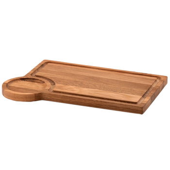 (6 sztuk) Deska do serwowania - DĄB - 370 x 250 mm - z rowkiem na sok i wycięciem na koszyk do serwowania 40601#6 - Prime Gastro