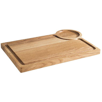 (6 sztuk) Deska do serwowania - DĄB - 370 x 250 mm - z rowkiem na sok i wycięciem na koszyk do serwowania 40601#6 - Prime Gastro
