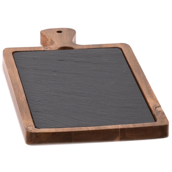(6 sztuk) Deska do serwowania - FUSIONA - zestaw 2-częściowy - z naturalną płytą łupkową - 330 x 200 mm - Prime Gastro