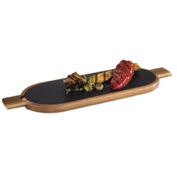 (6 sztuk) Deska do serwowania - FUSIONA - zestaw 2 - częściowy - z naturalną płytą łupkową - 400 x 150 mm - owalna