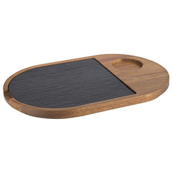 (6 sztuk) Deska do serwowania - FUSIONA - zestaw 2 - częściowy - z naturalną płytą łupkową - 280 x 175 mm - owalna