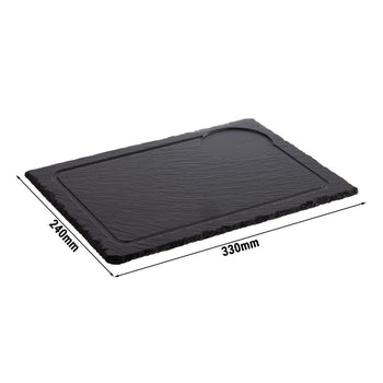 (6 sztuk) Płyta z naturalnego łupka - 330 x 240 mm - z 1 występem Ø 60 mm i rowkiem odprowadzającym sok - czarna - Prime Gastro