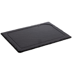 (6 sztuk) Płyta z naturalnego łupka - 330 x 240 mm - z 1 występem Ø 60 mm i rowkiem odprowadzającym sok - czarna