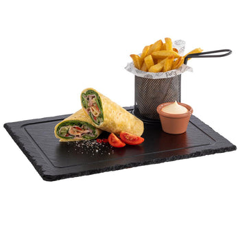 (6 sztuk) Płyta z naturalnego łupka - 330 x 240 mm - z 1 występem Ø 60 mm i rowkiem odprowadzającym sok - czarna - Prime Gastro