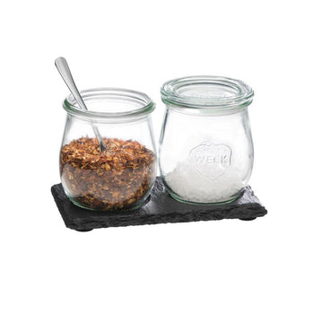 (6 sztuk) Płytka z naturalnego łupka - 150 x 80 mm - z 2 występami Ø 60 mm - czarna - Prime Gastro