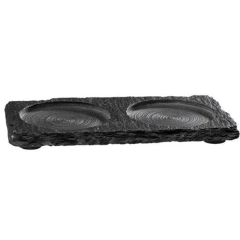 (6 sztuk) Płytka z naturalnego łupka - 150 x 80 mm - z 2 występami Ø 60 mm - czarna - Prime Gastro