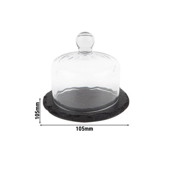 (6 sztuk) Płytka z naturalnego łupka z szklaną pokrywą – zestaw 2 sztuki – średnica 105 mm – wysokość: 95 mm - Prime Gastro