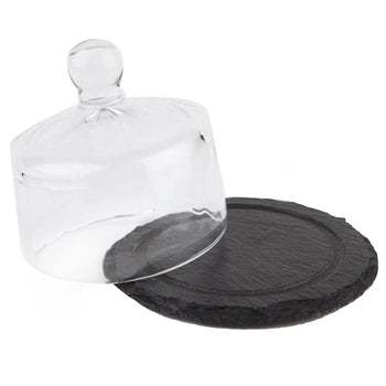 (6 sztuk) Płytka z naturalnego łupka z szklaną pokrywą – zestaw 2 sztuki – średnica 105 mm – wysokość: 95 mm - Prime Gastro