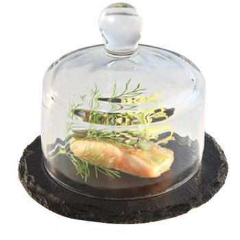 (6 sztuk) Płytka z naturalnego łupka z szklaną pokrywą – zestaw 2 sztuki – średnica 105 mm – wysokość: 95 mm - Prime Gastro