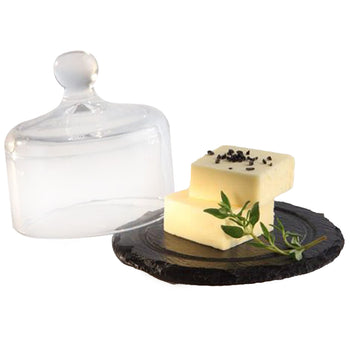 (6 sztuk) Płytka z naturalnego łupka z szklaną pokrywą – zestaw 2 sztuki – średnica 105 mm – wysokość: 95 mm - Prime Gastro