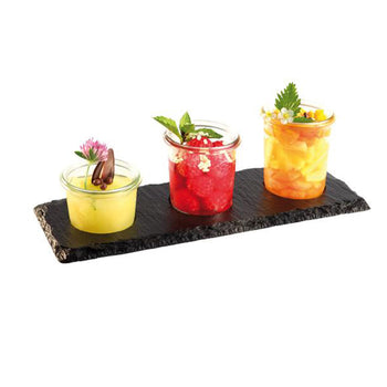 (6 sztuk) Płytka z naturalnego łupka - 280 x 100 mm - z 3 występami Ø 60 mm - czarna - Prime Gastro