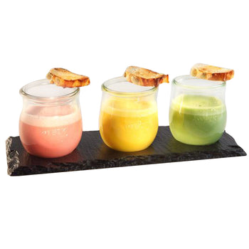 (6 sztuk) Płytka z naturalnego łupka - 280 x 100 mm - z 3 występami Ø 60 mm - czarna - Prime Gastro