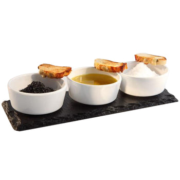 (6 sztuk) Płytka z naturalnego łupka - 280 x 100 mm - z 3 występami Ø 60 mm - czarna - Prime Gastro