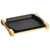 STAUB | SERVING – talerz z drewnianą podstawką – 330 x 220 mm – żeliwo – czarny