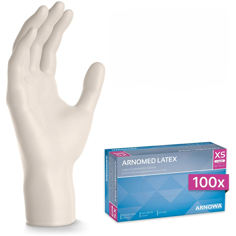 (10 sztuk) ARNOWA | Rękawiczki jednorazowe lateksowe – 100 sztuk – rozmiar XS – kolor naturalny