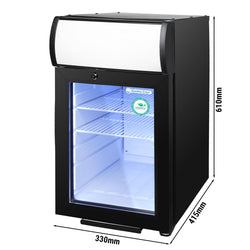 GASTRO - COOL | Chłodziarka minibarowa - 430 mm - 62 litry - z 1 szklanymi drzwiami & oświetleniem LED - srebrna