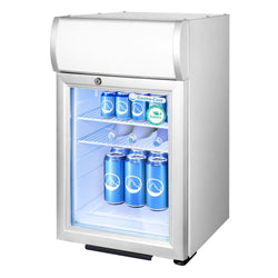GASTRO - COOL | Chłodziarka minibarowa - 430 mm - 62 litry - z 1 szklanymi drzwiami & oświetleniem LED - srebrna