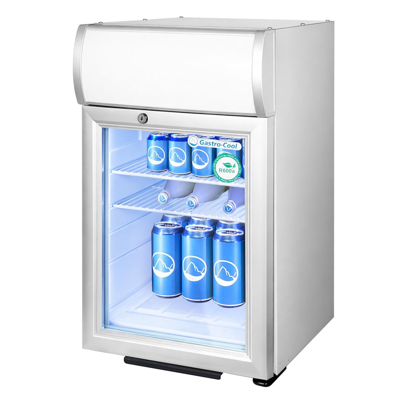 GASTRO - COOL | Chłodziarka minibarowa - 430 mm - 62 litry - z 1 szklanymi drzwiami & oświetleniem LED - srebrna