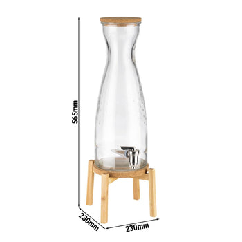 Dozownik do napojów - FRESH WOOD - zestaw 2-częściowy - szklany pojemnik z kranikiem - 4,5 litra - wraz z podstawą - Prime Gastro