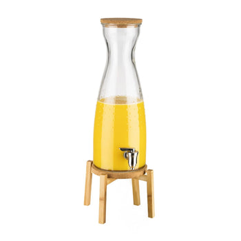 Dozownik do napojów - FRESH WOOD - zestaw 2-częściowy - szklany pojemnik z kranikiem - 4,5 litra - wraz z podstawą - Prime Gastro