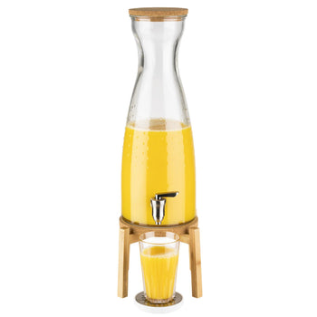Dozownik do napojów - FRESH WOOD - zestaw 2-częściowy - szklany pojemnik z kranikiem - 4,5 litra - wraz z podstawą - Prime Gastro