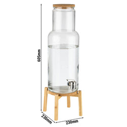 Dozownik do napojów - NORDIC WOOD - zestaw 2 - częściowy - szklany pojemnik z kranikiem - 7,5 litra - wraz z podstawą