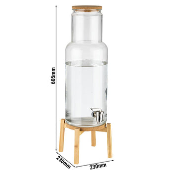 Dozownik do napojów - NORDIC WOOD - zestaw 2-częściowy - szklany pojemnik z kranikiem - 7,5 litra - wraz z podstawą - Prime Gastro