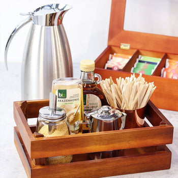 Pudełko na herbatę - drewno - 4 przegródki - z okienkiem - bez grawerunku - brązowe - Prime Gastro